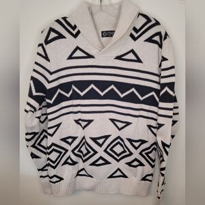 Vintage CHAPS by Ralph Lauren Sweater Aztec Grandpa Chunky Black White